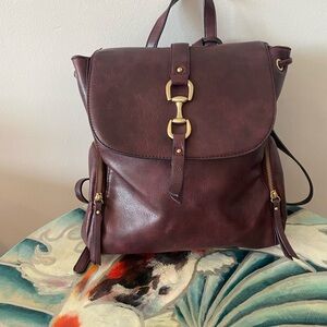 Sole Society Burgundy Leather Backpack with Gold Hardware